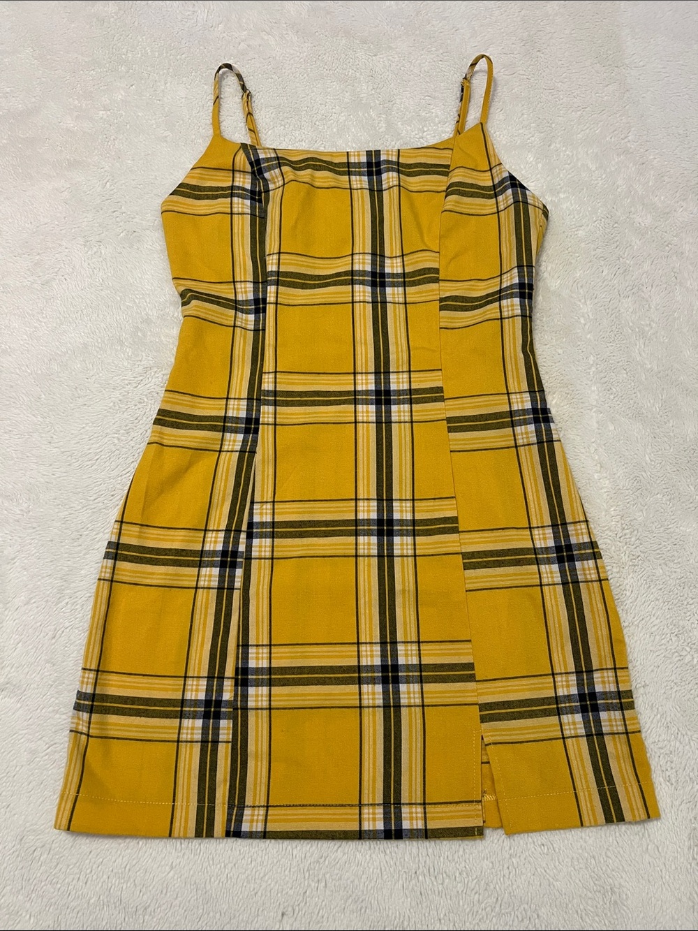 Forever 21 Yellow Plaid Spaghetti-Strap Mini Dress Size Small